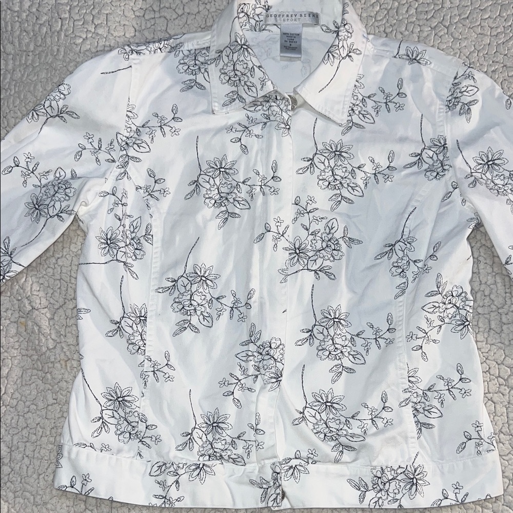Geoffrey Beene White Blazer with Black Floral Design
